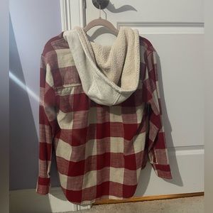 AE Plaid Flannel Hooded Button-Up Shirt